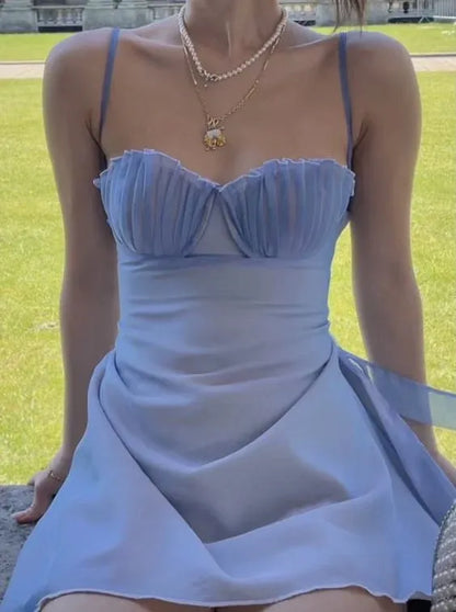 Simple A-Line Spaghetti Straps Sleeveless Tulle Pleated Short-Mini Homecoming Dress