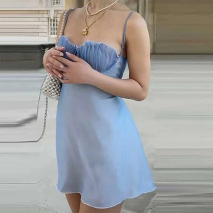 Simple A-Line Spaghetti Straps Sleeveless Tulle Pleated Short-Mini Homecoming Dress