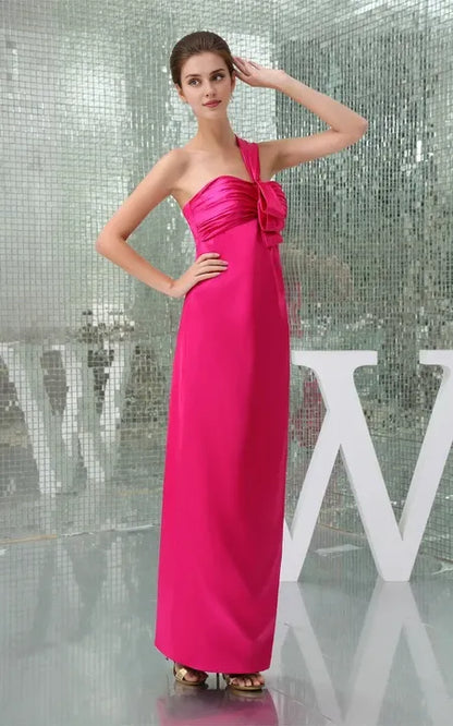 Single-Strap Ankle-Length Satin Dress With Ruching Prom Dress/Formal Women's Dresses