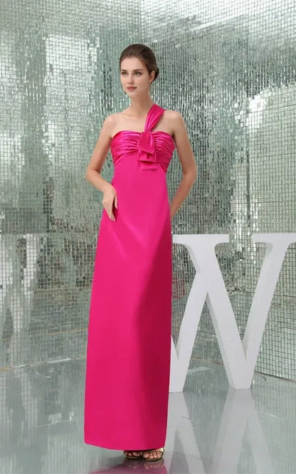 Single-Strap Ankle-Length Satin Dress With Ruching Prom Dress/Formal Women's Dresses