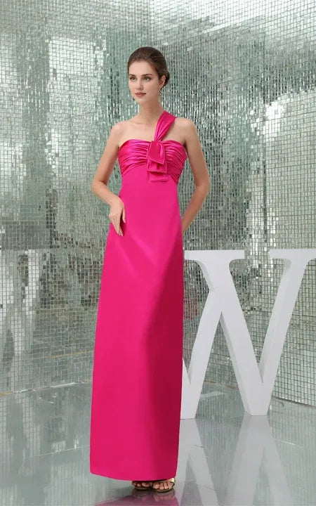 Single-Strap Ankle-Length Satin Dress With Ruching Prom Dress/Formal Women's Dresses