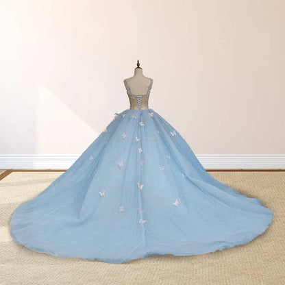 Sky Blue Quinceanera Dresses with 3D Butterfly Beading Appliques