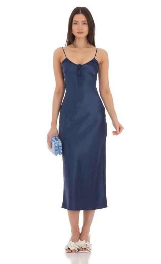Sleek Sheath Deep-V Spaghetti-Strap Cut-Out-Back Satin Midi-Length Prom Dresses