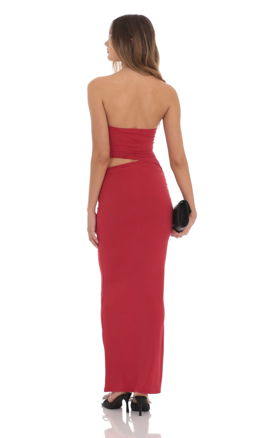 Sleek Sheath Strapless Sleeveless Cut-Out-Back Crimson Stretch-Fabric Floor-Length Prom Dresses