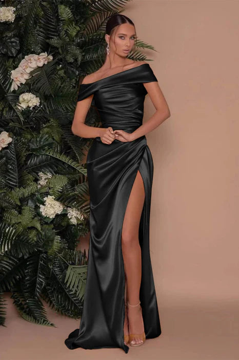 Sleek Mermaid Off-Shoulder Satin Floor-Length Evening Dress