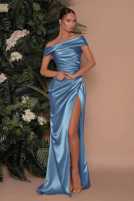 Sleek Mermaid Off-Shoulder Satin Floor-Length Evening Dress