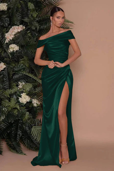 Sleek Mermaid Off-Shoulder Satin Floor-Length Evening Dress