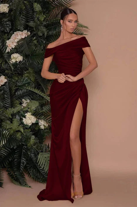 Sleek Mermaid Off-Shoulder Satin Floor-Length Evening Dress