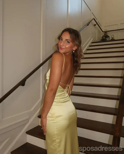 Sleek Sheath Spaghetti-Strap Lace Satin Pale-Yellow Floor-Length Evening Dress for Women