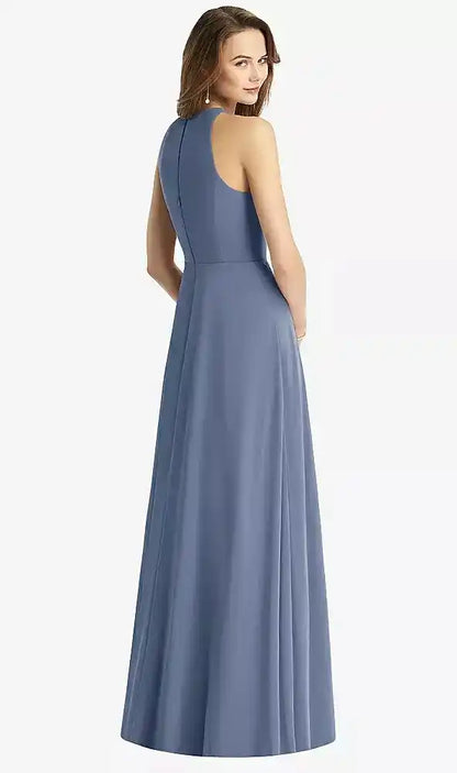 Sleeveless Halter Chiffon Maxi Dress in Larkspur Blue