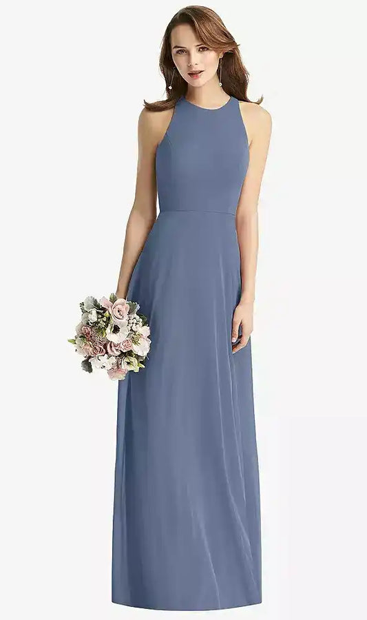 Sleeveless Halter Chiffon Maxi Dress in Larkspur Blue