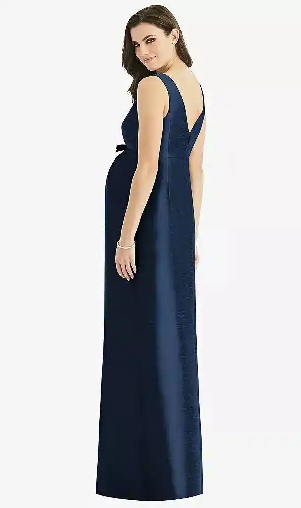 Sleeveless Satin Twill Maternity Dress in Midnight Navy