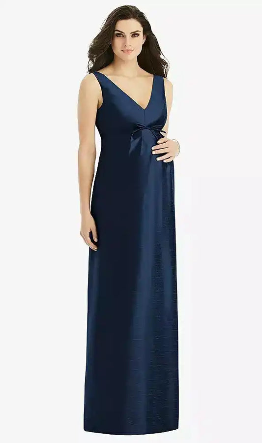 Sleeveless Satin Twill Maternity Dress in Midnight Navy