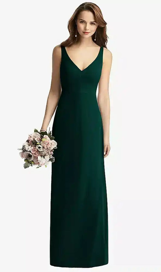 Sleeveless V-Back Long Trumpet Gown in Evergreen