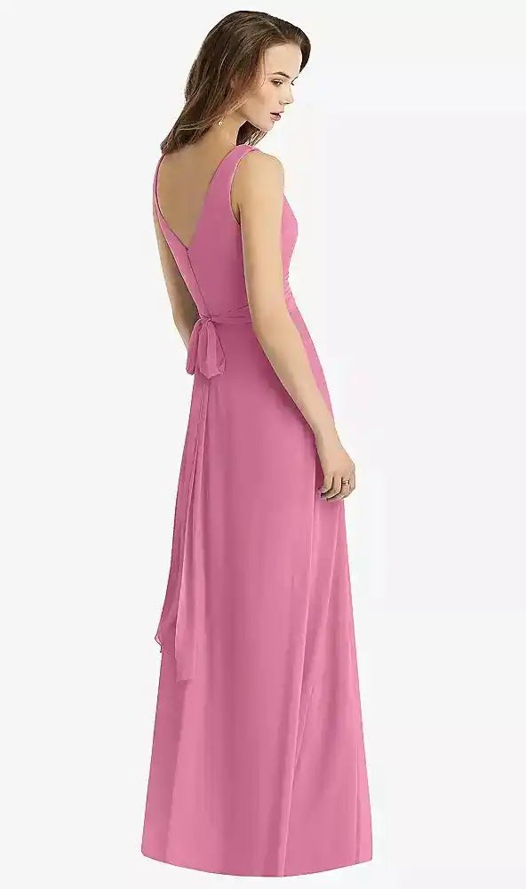 Sleeveless V-Neck Chiffon Wrap Dress in Orchid Pink