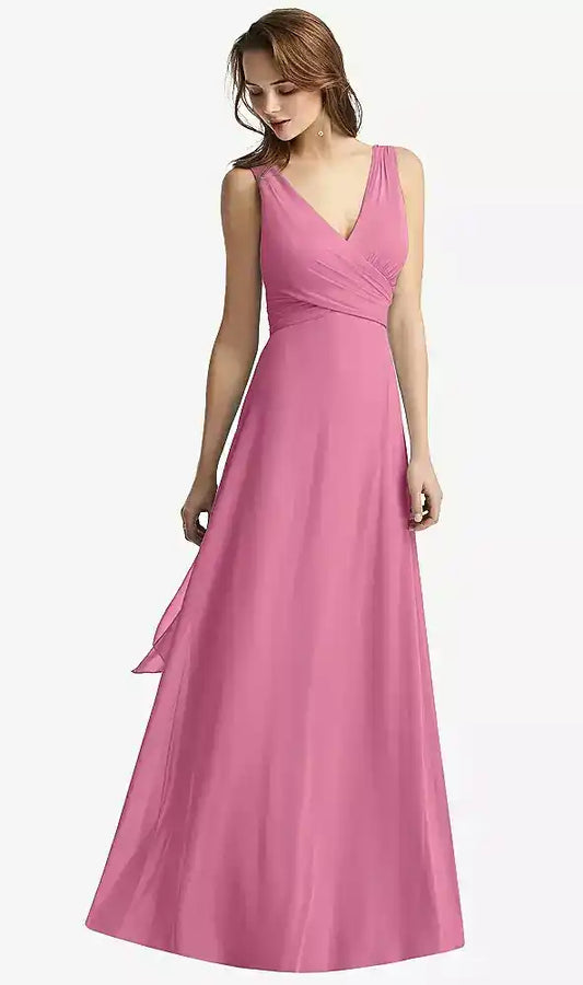 Sleeveless V-Neck Chiffon Wrap Dress in Orchid Pink