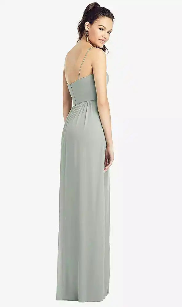 Slim Spaghetti Strap Chiffon Dress with Front Slit in Willow Green
