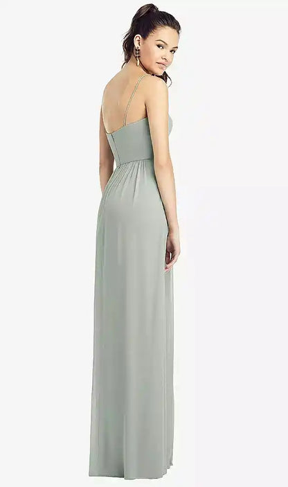 Slim Spaghetti Strap Chiffon Dress with Front Slit in Willow Green