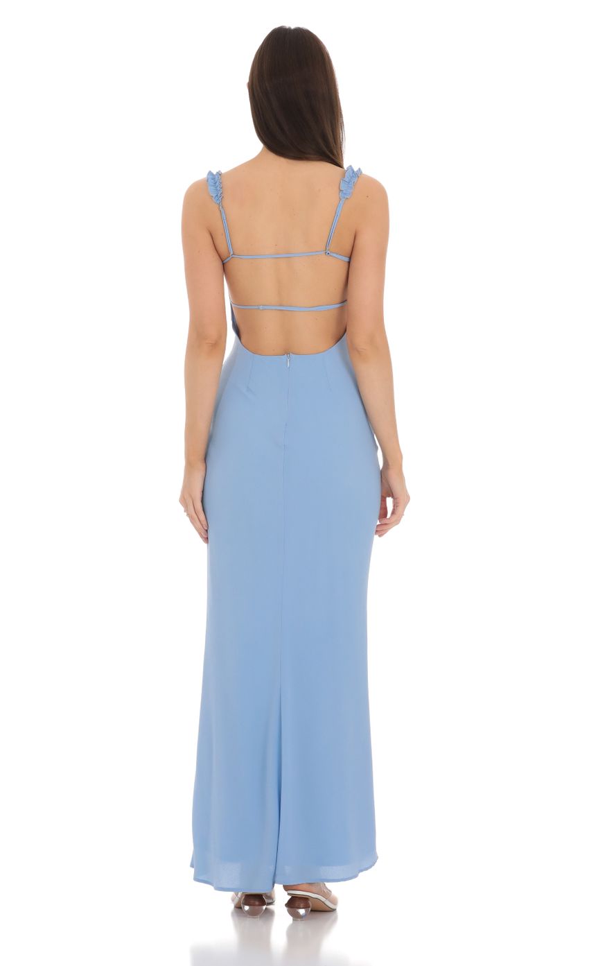 Soft Sheath Square-Neck Ruffle-Accent Cut-Out-Back Sky Blue Chiffon Floor-Length Prom Dresses