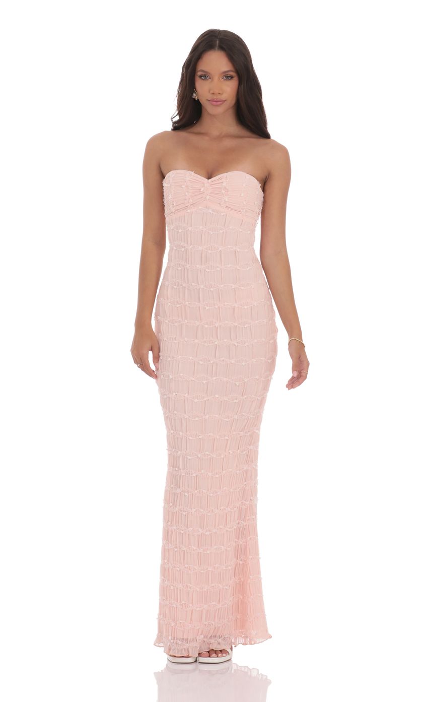Soft Sheath Strapless Sleeveless Cut-Out-Back Blush Ruched-Fabric Floor-Length Prom Dresses