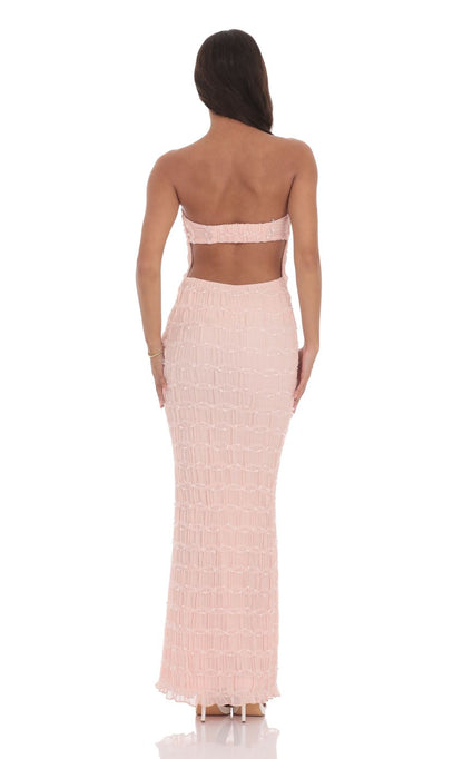 Soft Sheath Strapless Sleeveless Cut-Out-Back Blush Ruched-Fabric Floor-Length Prom Dresses