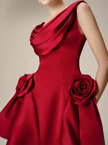 Solid Spliced Appliques Mini Dresses For Women O Neck Sleeveless High Waist Homecoming Dress