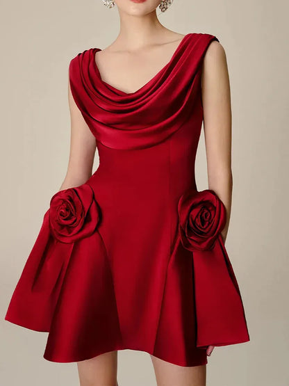Solid Spliced Appliques Mini Dresses For Women O Neck Sleeveless High Waist Homecoming Dress