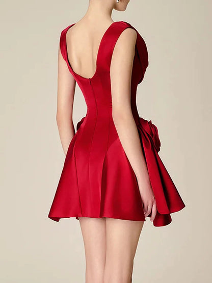 Solid Spliced Appliques Mini Dresses For Women O Neck Sleeveless High Waist Homecoming Dress