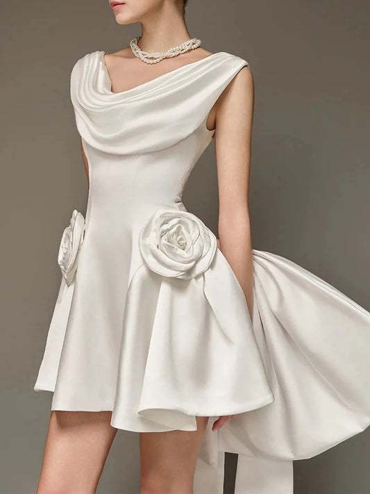 Solid Spliced Appliques Mini Dresses For Women O Neck Sleeveless High Waist Homecoming Dress