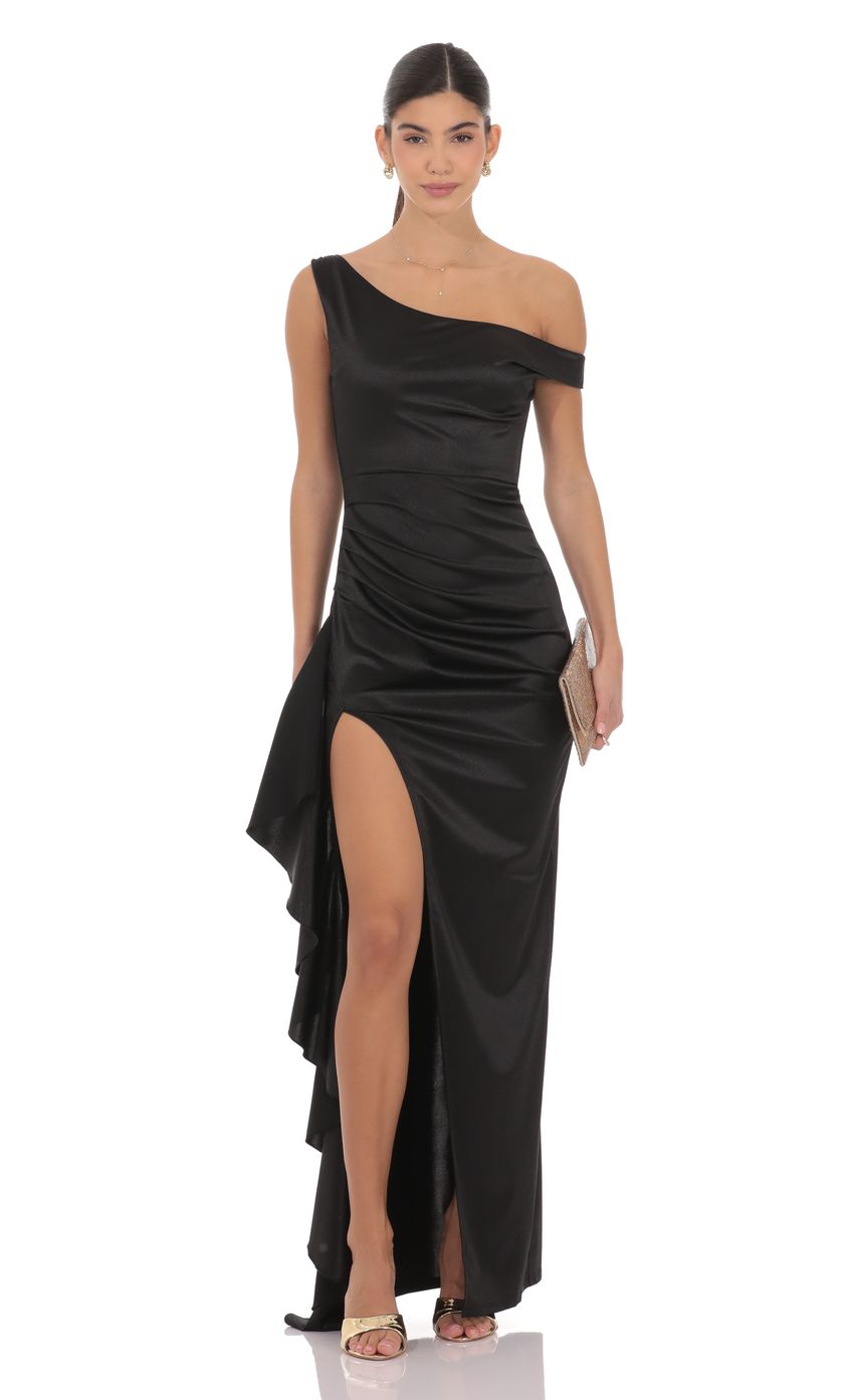 Black Satin One-Shoulder High-Low Prom Dresses – QUYIHU Dress