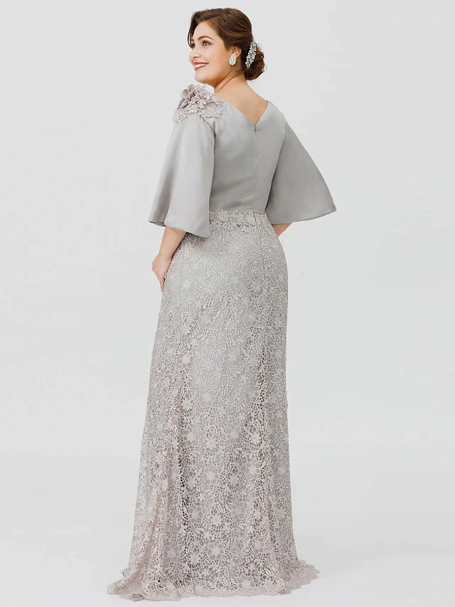 Back view of a plus size mermaid dress with a sweep train.