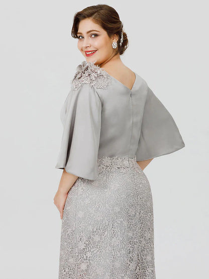 Side profile of a plus size formal dress with a mermaid silhouette.