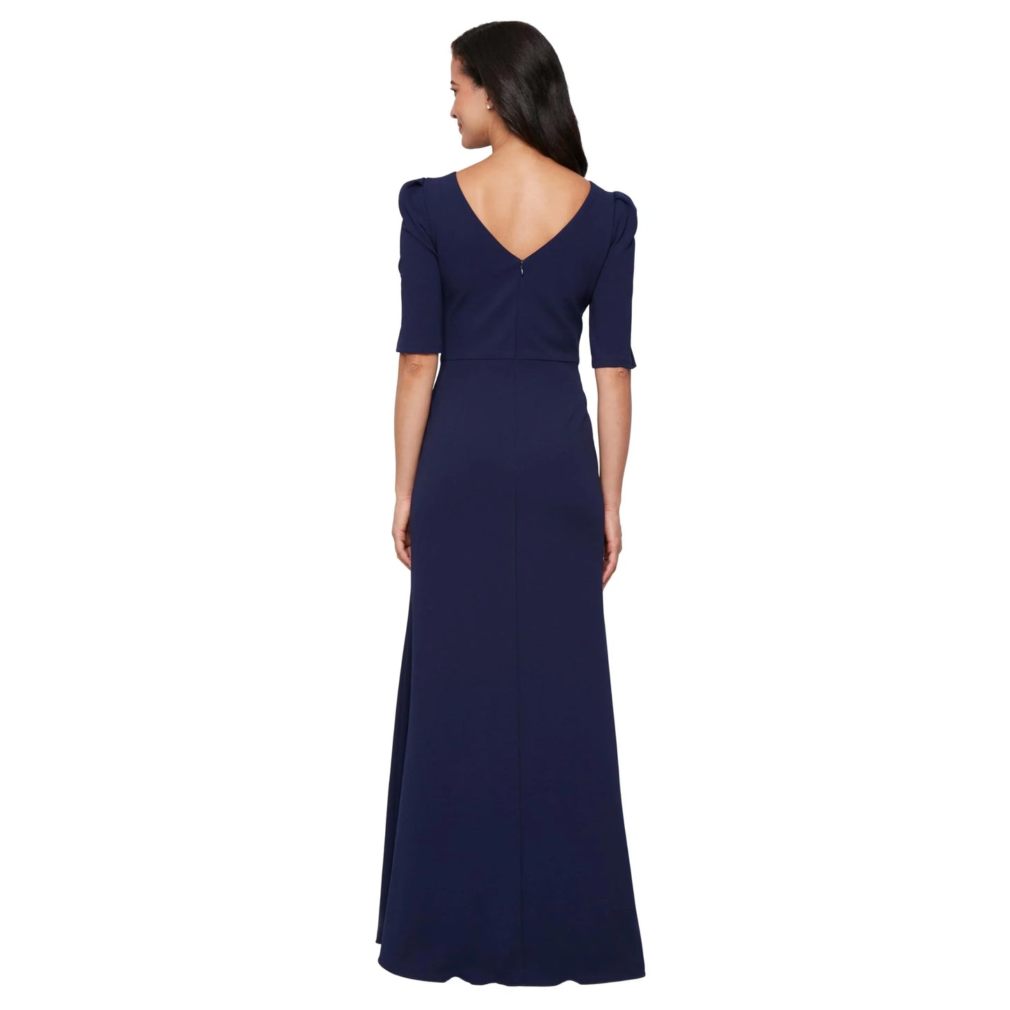 Sophisticated Sheath Crew-Neck Puff-Sleeve V-Back Maxi Evening Dress