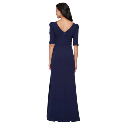 Sophisticated Sheath Crew-Neck Puff-Sleeve V-Back Maxi Evening Dress