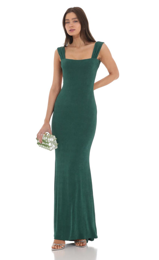 Sophisticated Sheath Square-Neck Sleeveless Keyhole Open-Back Emerald Floor-Length Prom Dresses