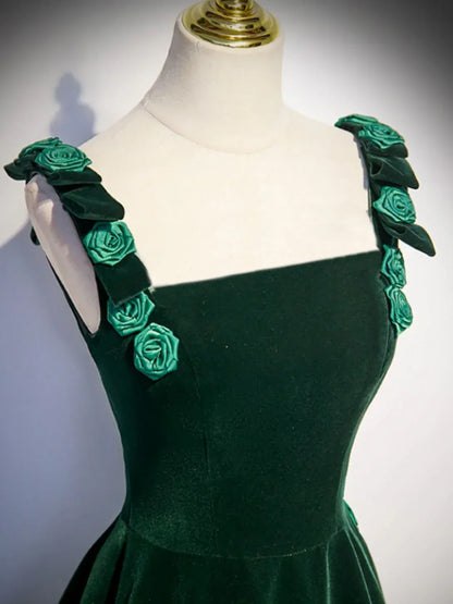 Sophisticated Ballgown Square-Neck Sleeveless Floral-Accented Emerald Maxi Prom Dress for Women Custom