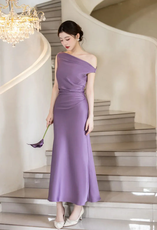 Sophisticated Mermaid One-Shoulder Sleeveless Ruched Lavender Maxi Prom Dress for Women Custom
