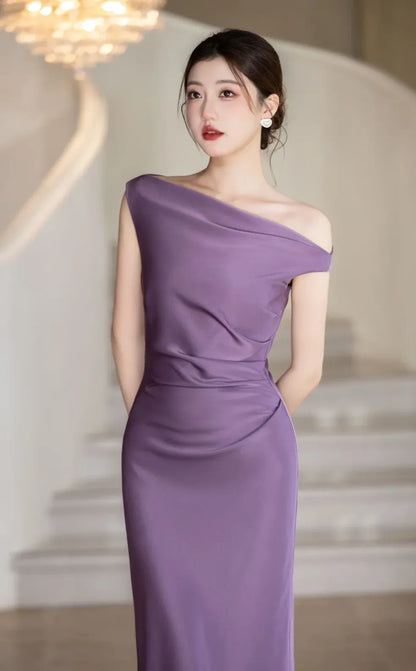 Sophisticated Mermaid One-Shoulder Sleeveless Ruched Lavender Maxi Prom Dress for Women Custom