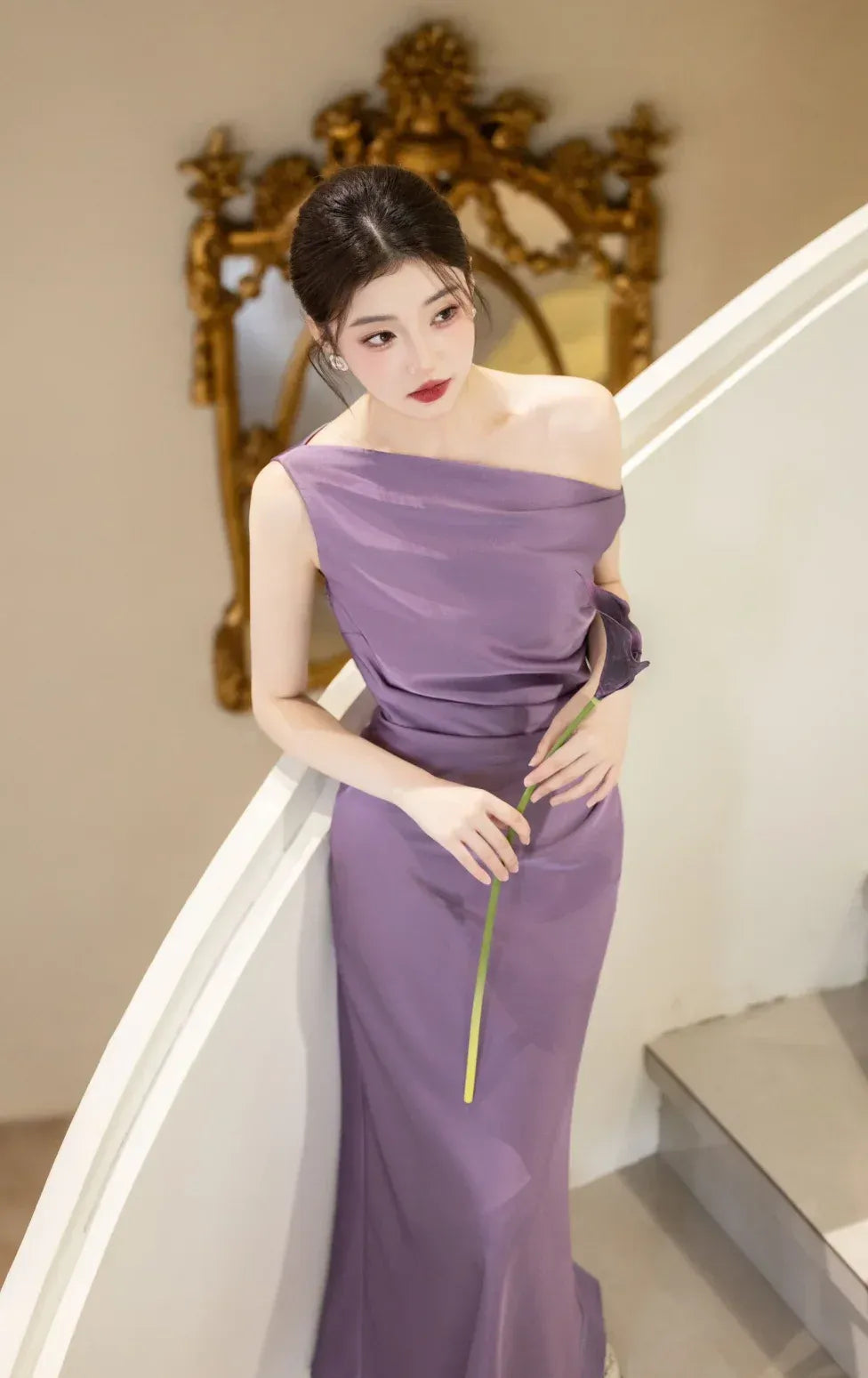 Sophisticated Mermaid One-Shoulder Sleeveless Ruched Lavender Maxi Prom Dress for Women Custom