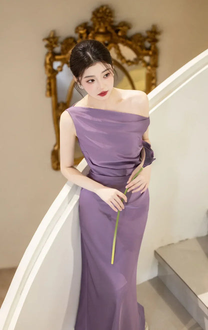 Sophisticated Mermaid One-Shoulder Sleeveless Ruched Lavender Maxi Prom Dress for Women Custom