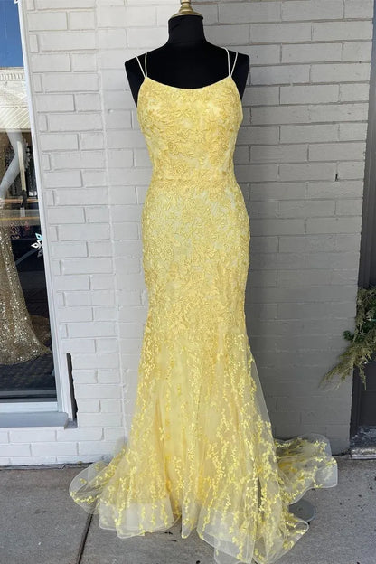 Sophisticated Mermaid Spaghetti Straps Sleeveless Backless Tulle Floor-Length Prom Dress