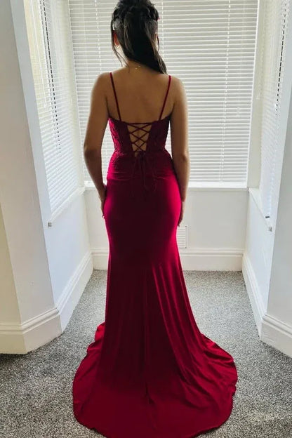 Sophisticated Mermaid V-neck Sleeveless Lace Up Satin Floor-Length Prom Dress