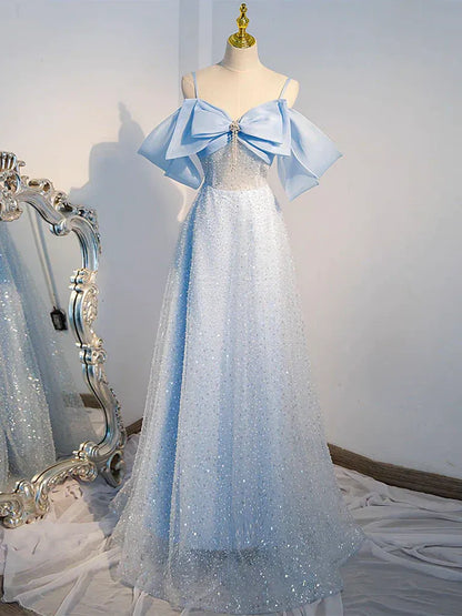 Sparkle A-Line Spaghetti Straps Sleeveless Sequins Lace Up Floor-Length Prom Dress