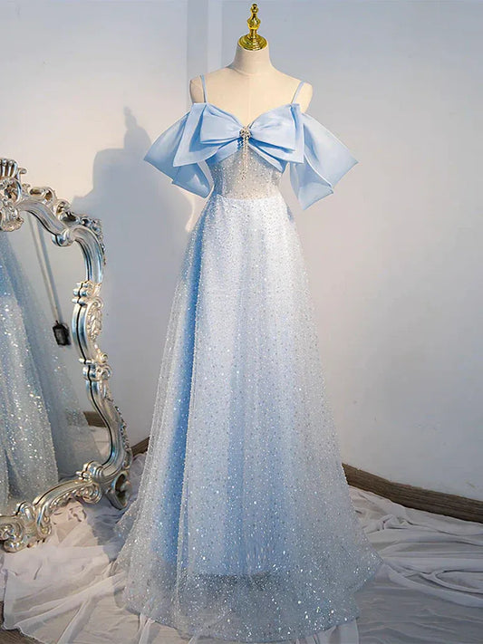 Sparkle A-Line Spaghetti Straps Sleeveless Sequins Lace Up Floor-Length Prom Dress