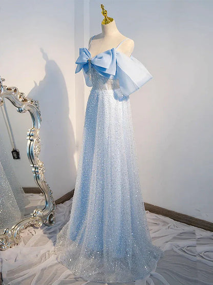 Sparkle A-Line Spaghetti Straps Sleeveless Sequins Lace Up Floor-Length Prom Dress