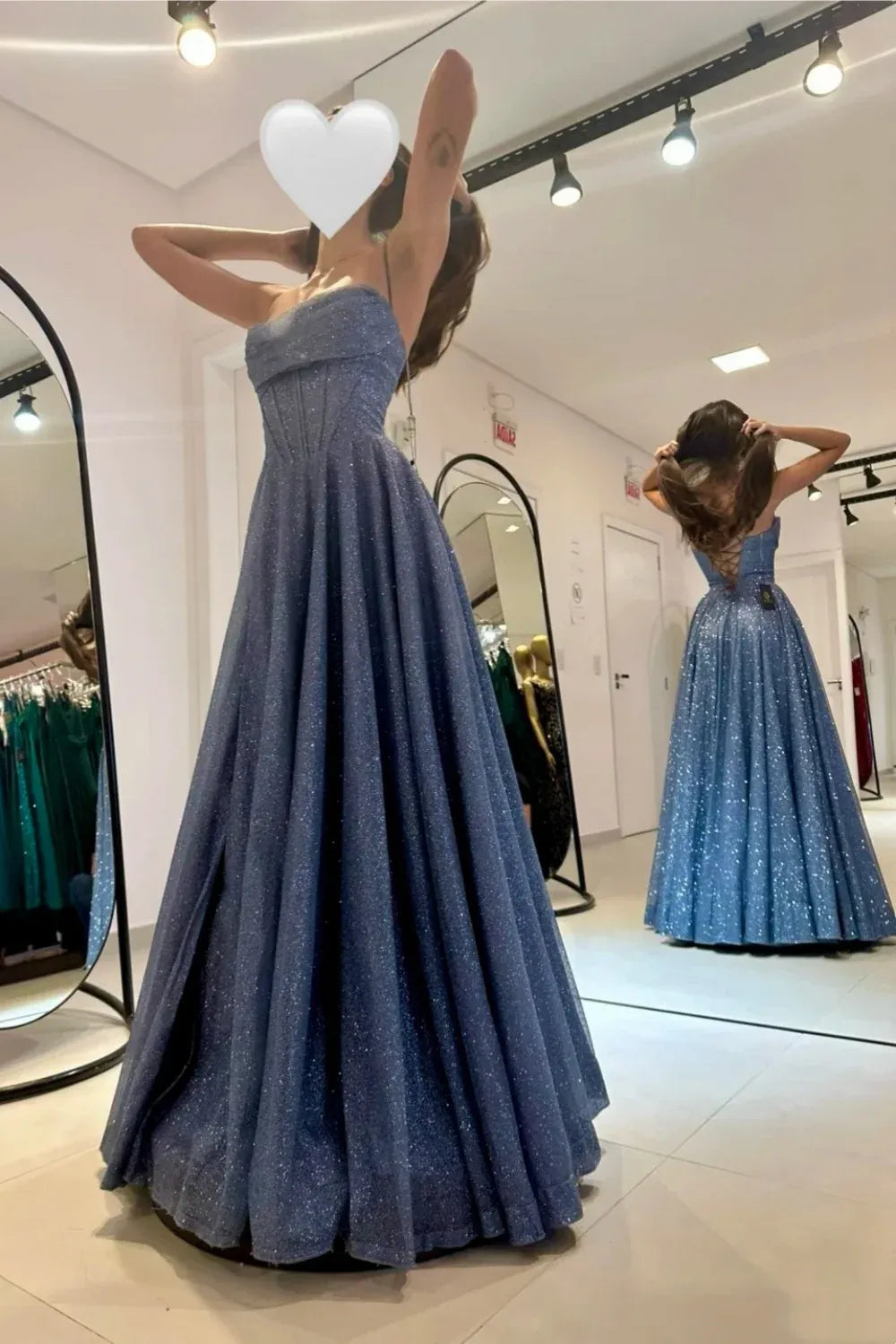 Sparkle A-Line Spaghetti Straps Sleeveless Tulle Floor-Length Backless Prom Dress