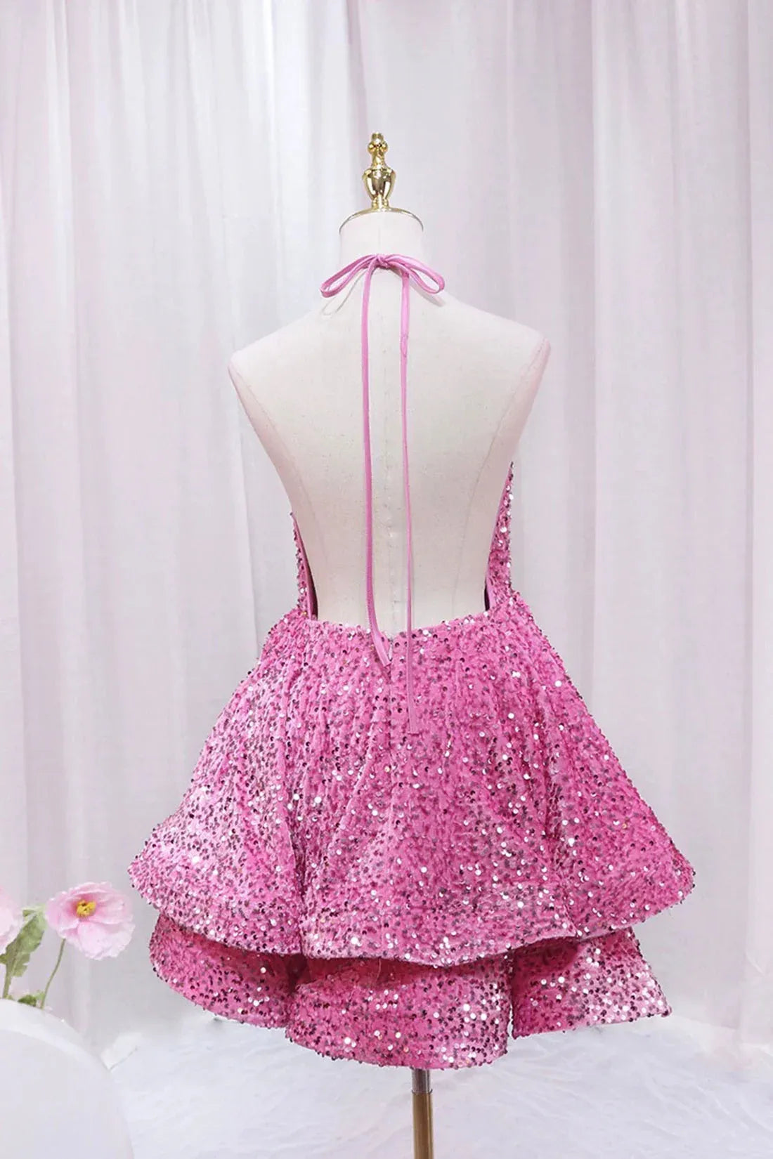 Sparkle A-Line V-Neck Sleeveless Backless Short-Mini Prom Dress