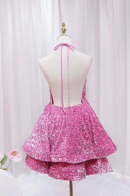Sparkle A-Line V-Neck Sleeveless Backless Short-Mini Prom Dress