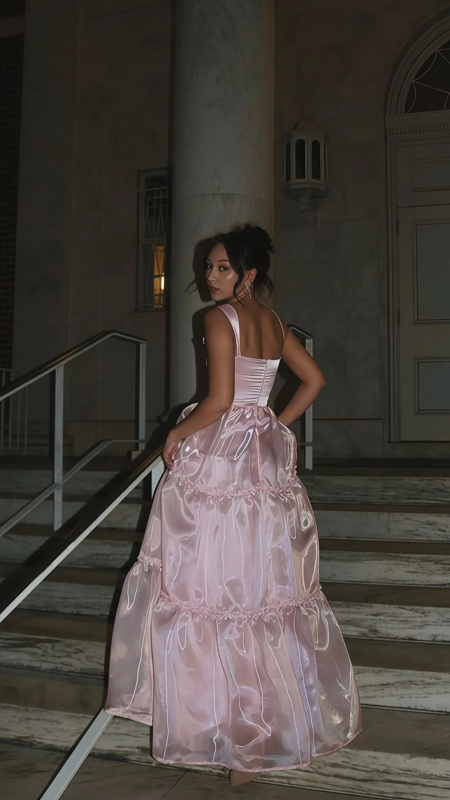 Sparkle A Line Square Neck Sleeveless Organza Pleated Floor-Length Prom Dress