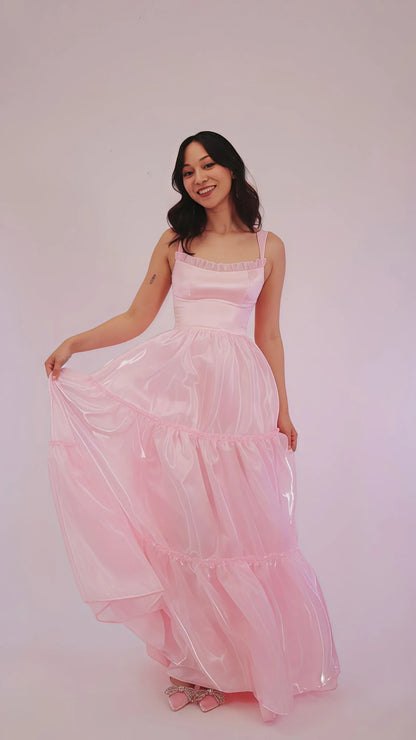 Sparkle A Line Square Neck Sleeveless Organza Pleated Floor-Length Prom Dress